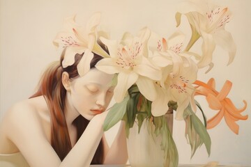 Naklejka premium Flower plant portrait painting.