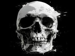 skull death metal band logo style. White foreground, black background.