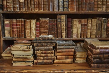 Vintage Library Room Exuding an Air of Antique Wisdom with Walls Lined by Aged Books and Manuscripts