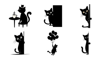 Cat silhouette set on different mood