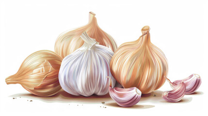 Obraz premium A bunch of garlic bulbs are displayed on a white background