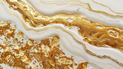 Elegant marble ink texture with golden accents on white surface