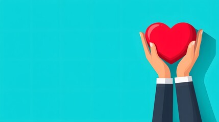 Embracing Hope: Organ Donation Day Concept with Hands Holding Heart, Copy Space. Flat Design Illustration for Awareness Campaigns