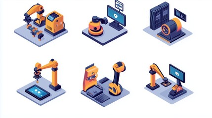 Isometric Icon Set of Industry 4.0 Technologies in Smart Manufacturing Plant