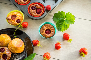 Sweet curd muffins with strawberry filling