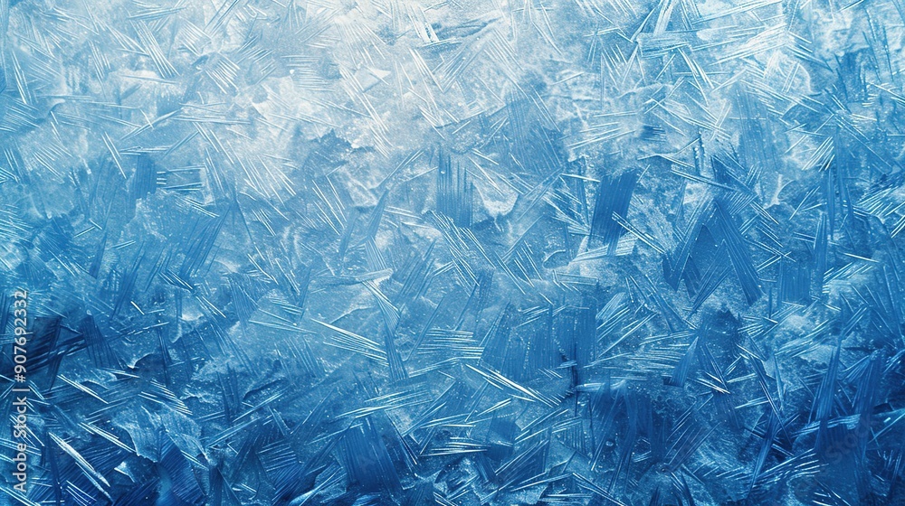 Sticker ice frozen blue background, icy frost scratched texture, cold winter material