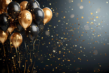 Celebration background with confetti and gold balloons