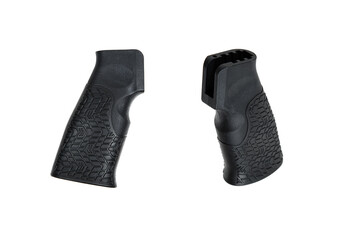 Pistol grip for carbine or rifle. Weapon tuning. Isolate on white back.