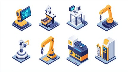 Isometric Icon Set of Industry 4.0 Technologies in Smart Manufacturing Plant