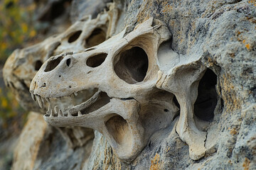 fossil, skeleton of a dinosaur ,ancient cave in the desert