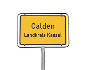 Ortstafel, Calden, Landkreis Kassel, freigestellt als PNG, (Symbolbild)