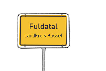 Ortstafel, Fuldatal, Landkreis Kassel, freigestellt als PNG, (Symbolbild)
