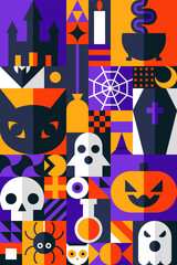 Halloween Geometric Bauhaus Background in Mosaic Block Style
