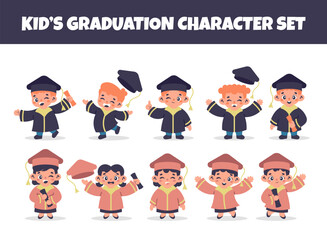 Kids graduation character vector illustration set