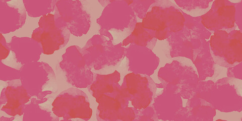 Abstract seamless pattern, background with pink watercolor shapes and stains. Repeating vector design element for print