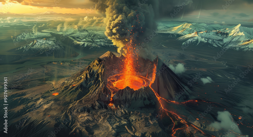 Wall mural aerial view of a volcano