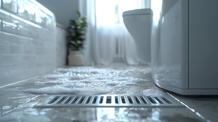 Overflowing Drain in Modern Bathroom.