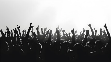 Naklejka premium Crowd of People at a Concert with Hands Raised in the Air.