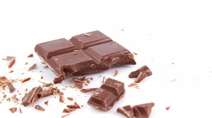 Part of a broken milk chocolate bar on a white background
