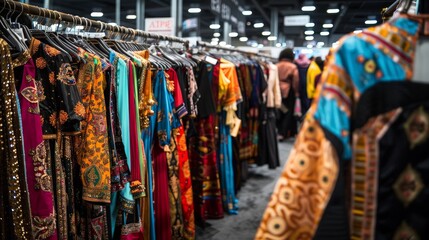 Fototapeta premium Imagine a lively fashion fair with booths representing diverse cultures and styles.