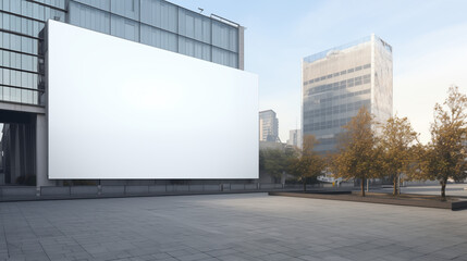 Large billboard advertisement mock up. Empty white blank. Marketing banner on modern building during daylight. Advertising promotion. Generated by Ai technology