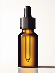 Brown dropper bottle with black cap isolated on white