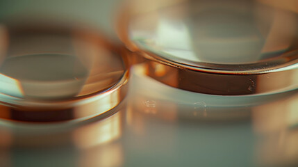 Glass lenses with softly reflected light, evoking a sense of precision and clarity in their simple elegance.