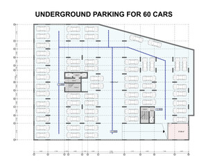 Vector architectural project of a multistory building basement with underground parking and bomb shelter