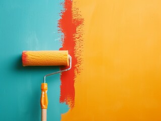 Close-up of Paint Roller Applying Fresh Paint Representing Renewal and Creativity