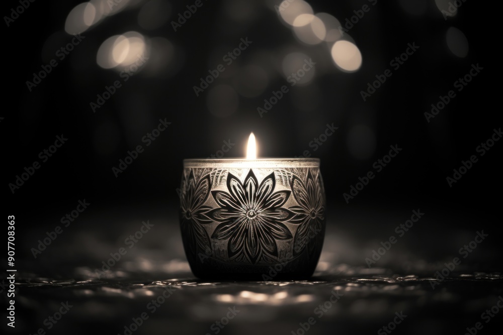 Poster diwali candle monochrome lighting black.