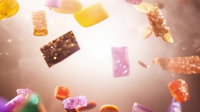 An explosion of colourful and delicious sugar sweets as a background animation.