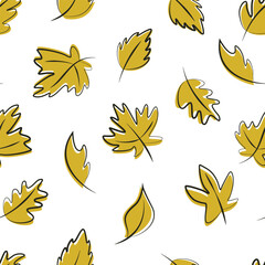 Autumn seamless pattern with doodle leaves for wallpaper  scrapbook  packaging  textile print  or wrapping paper