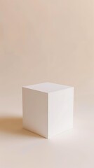 A plain white cubic box on a light beige background suitable for minimalist product presentations, design mockups, or conceptual artwork,