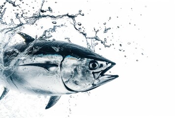 Bluefin Tuna isolated in white with a water splash
