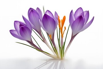 Naklejka premium Saffron crocus flowers white background, Ai Generated