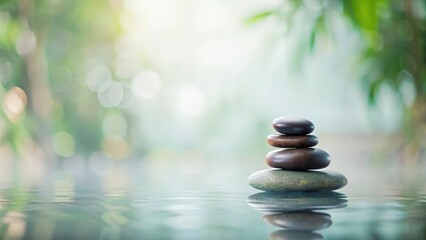 Obraz premium Zen Stones in Tranquil Garden Setting with Copy Space 