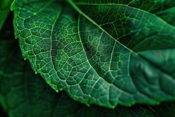 Close-Up of a Green Leaf Showing Intricate Veins and Texture in Natural Light
