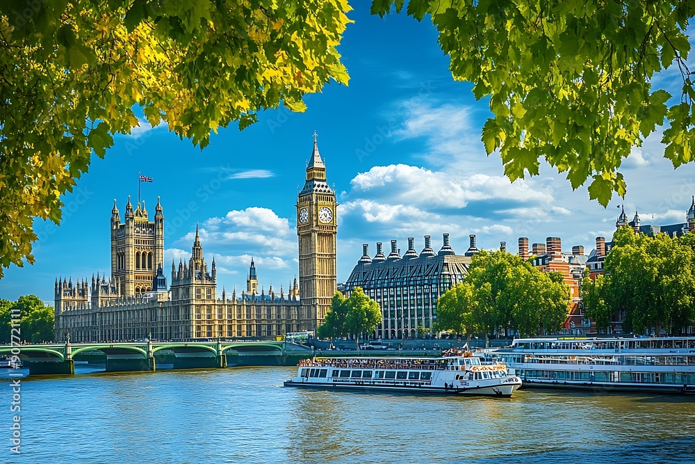 Wall mural westminster pier and houses of parliament with big ben