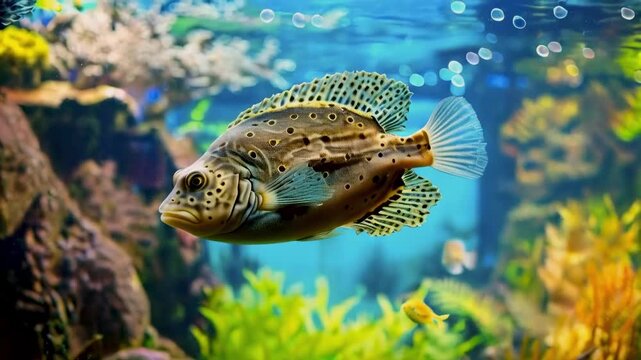 Turbot swimming in the aquarium