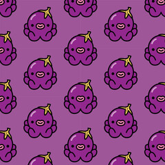 CUTE LITTLE PURPLE OCTOPUS WITH A BANANA PEEL ON HEAD SEAMLESS PATTERN