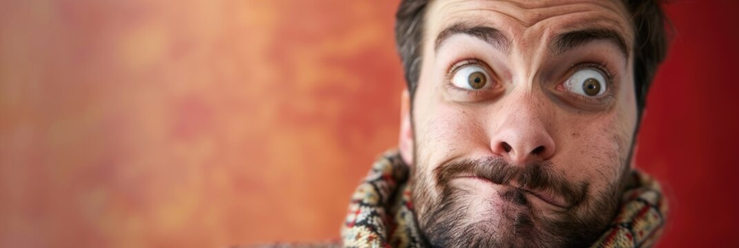 Sarcastic man mocking a foolish remark by saying duh and rolling his eyes upward