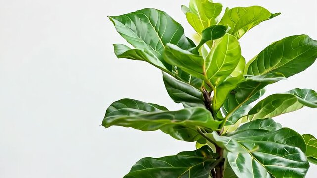 Lush green indoor fiddle leaf fig plant clear background