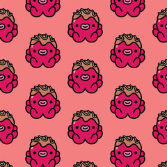 CUTE LITTLE RED OCTOPUS WITH SAUCE ON HEAD SEAMLESS PATTERN