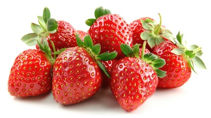 A bunch of red strawberries on a white background