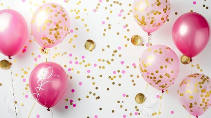 pink and gold balloons and confetti