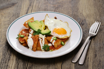 chilaquiles with salsa roja, Mexican breakfast
