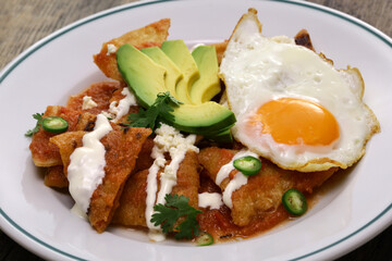 chilaquiles with salsa roja, Mexican breakfast