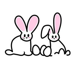 cute drawing of white rabbit with easter eggs , bunny  , happy easter
