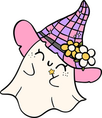 Groovy Retro Halloween Ghost Cartoon Character Doodle Hand Drawing  Vibrant Bold Funky Art