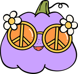 Groovy Retro Halloween pumpkin Cartoon Character Doodle Hand Drawing  Vibrant Bold Funky Art